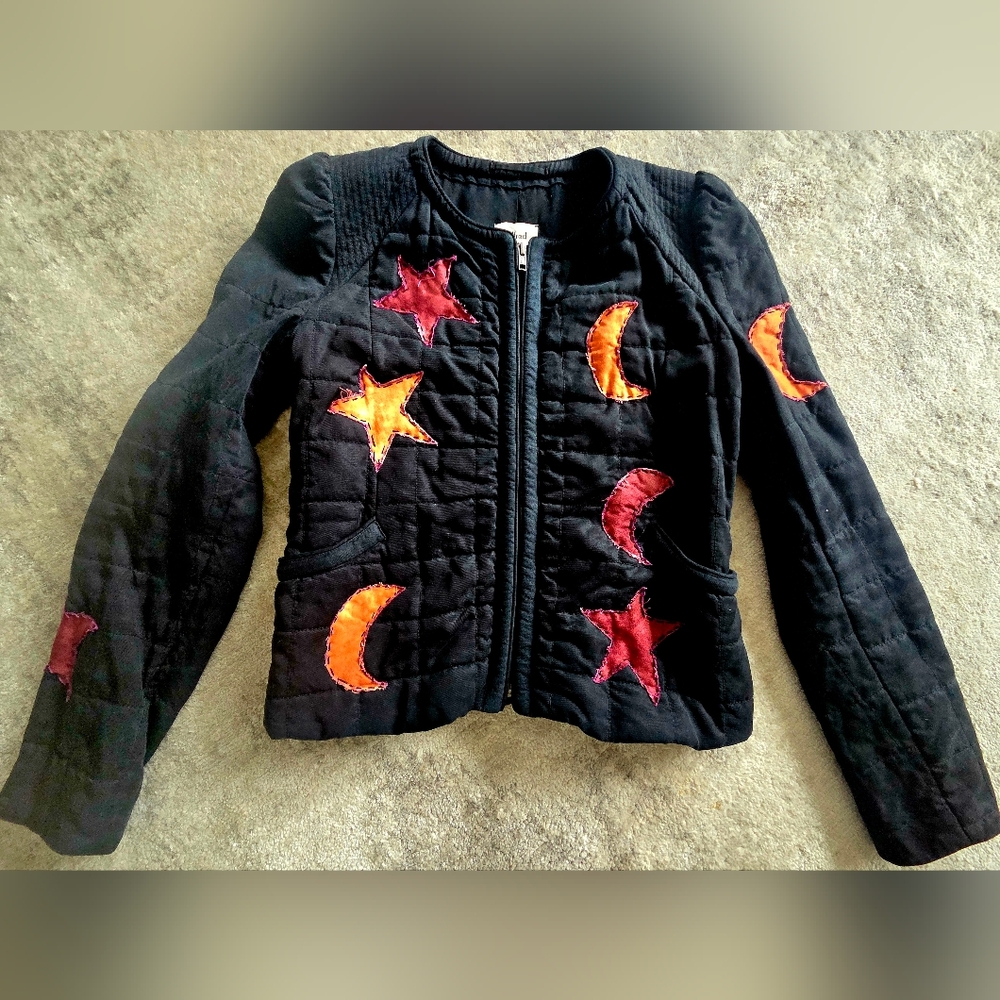 Wilfred Free Quilted Black Jacket with Red and Orange Star and Moon Design